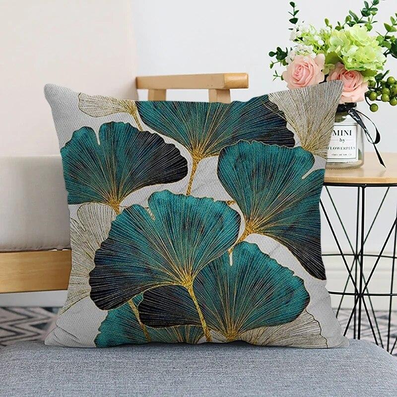 45x45cm Ginkgo Leaf Polyester Cushion Cover Black Gold  Lumbar Pillow  Living Room Chair Sofa Home Decor Gift