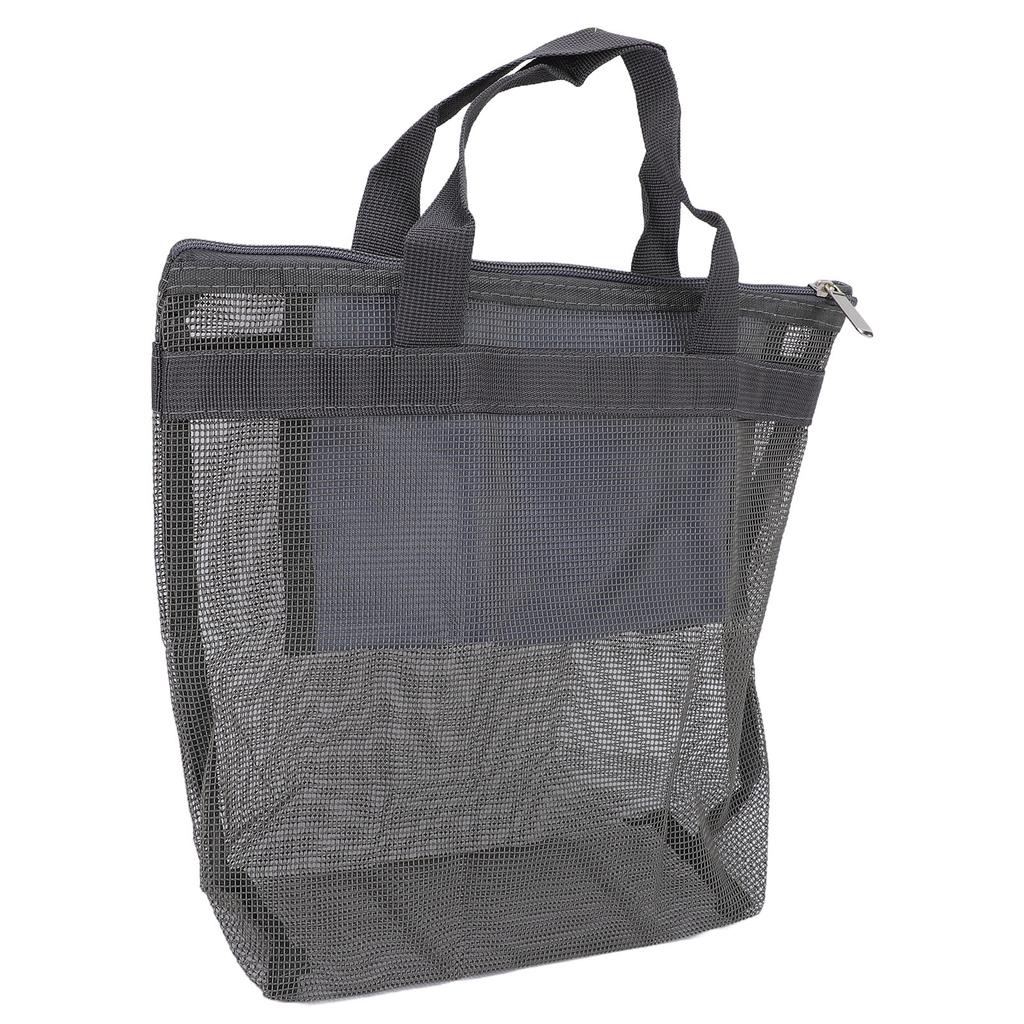 Mesh Beach Bag Quick Drying Mesh Shower Caddy Travel Toiletry Bag for Toys Pool Family Travel Vacation Dark Gray