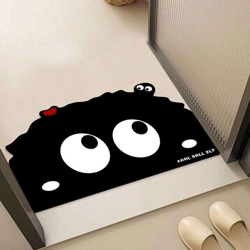 Cartoon black funny expression soft diatom mud bathroom floor mat non-slip absorbent quick-drying toilet shower door floor mat