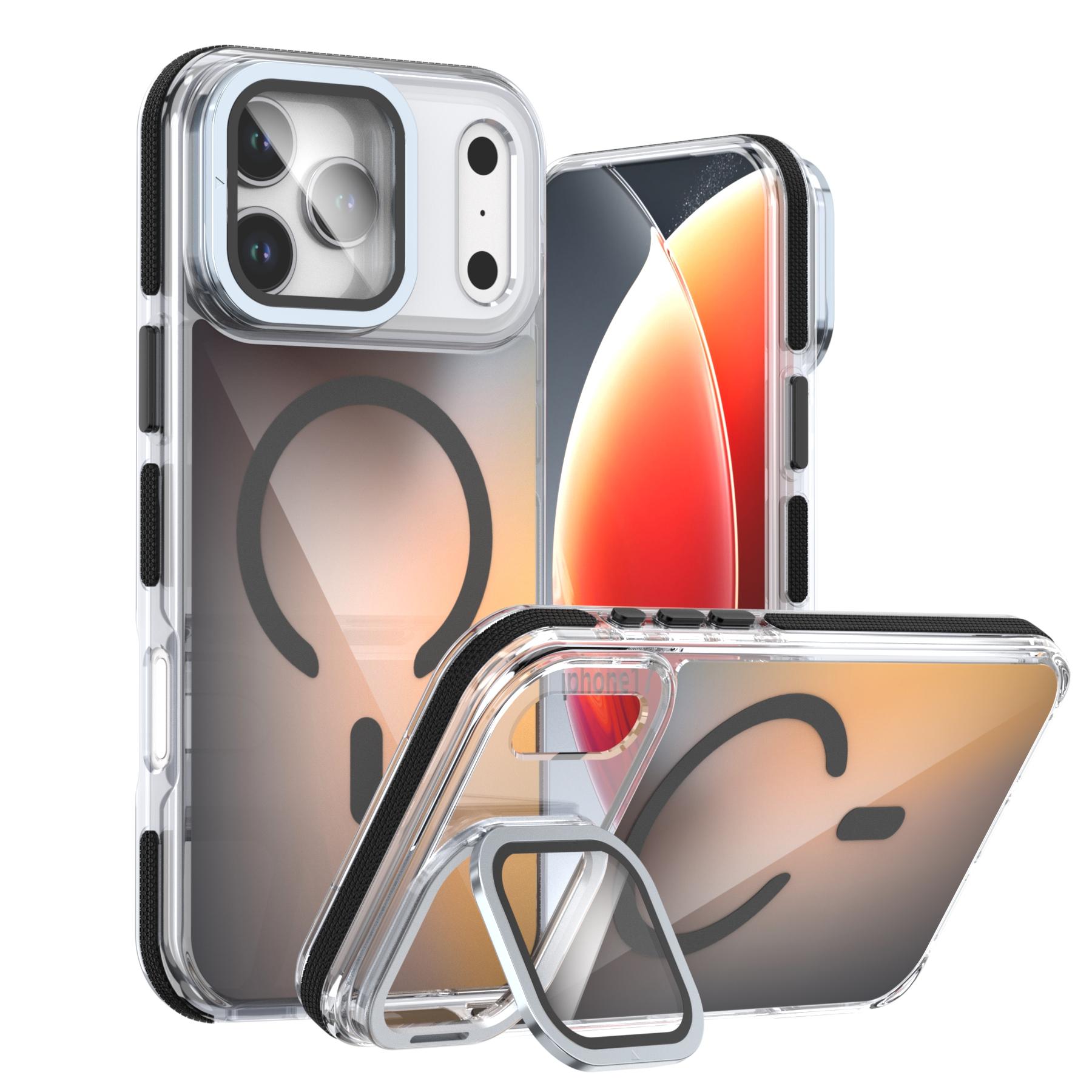 

For iPhone 17 Pro Magnetic Case TPU Acrylic Phone Back Cover with Lens Film and Kickstand