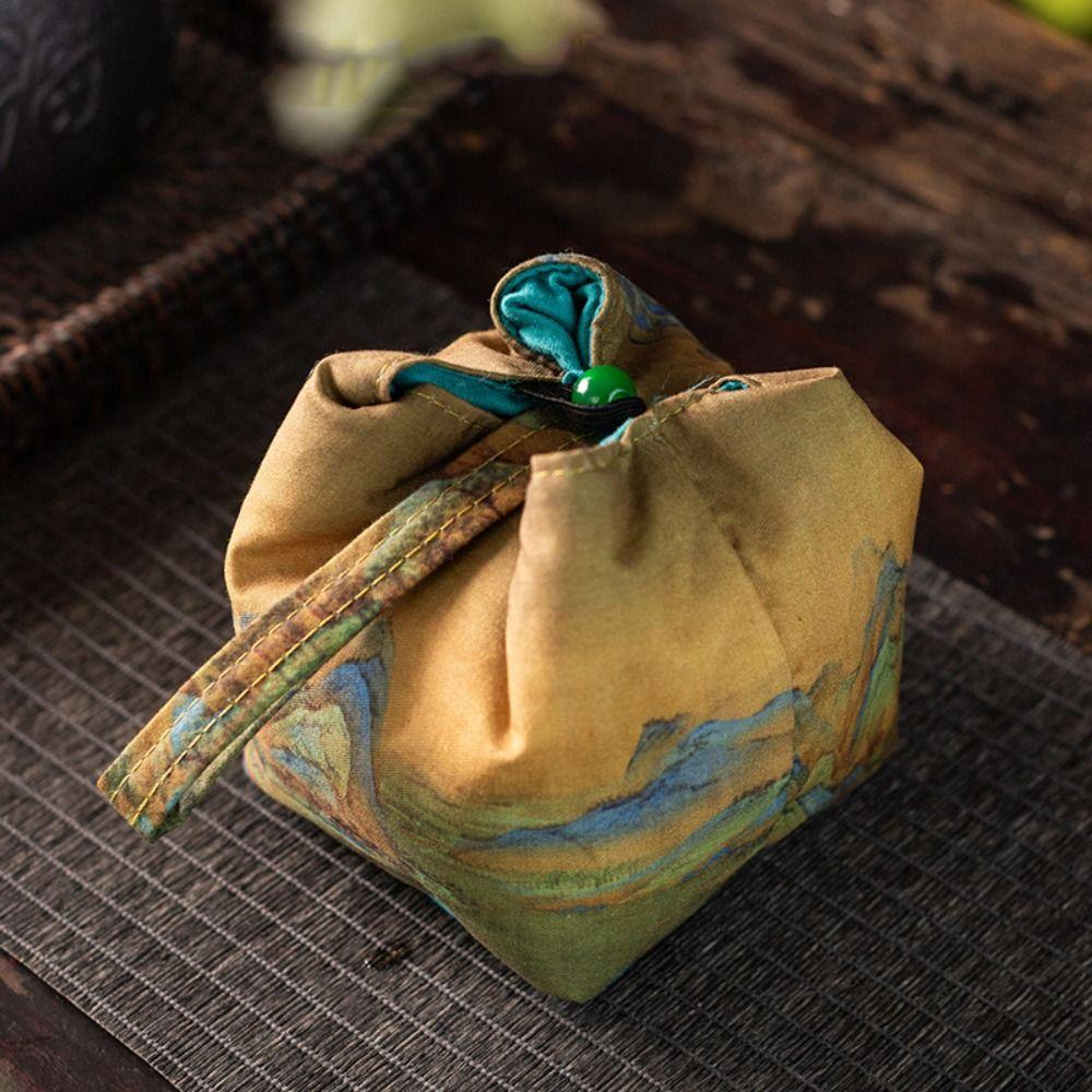 Breakage-proof Teacup Drawstring Cloth Pouch Print Embroidered Handbag Teaware Storage Bag  Purse