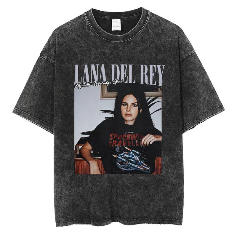 S Maglietta Lavata di Lana Del Rey Harajuku Uomo Donna Retro Manica Corta T-shirt alla Moda Cotone Oversize Streetwear