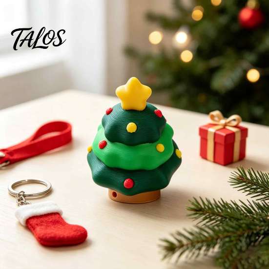 3D Printed Christmas Decor Tree Fidget Clicker Keychain, Shaped Stress Relief Holiday Party Favors Toy, Sensory Figure Key Ring Accessory for