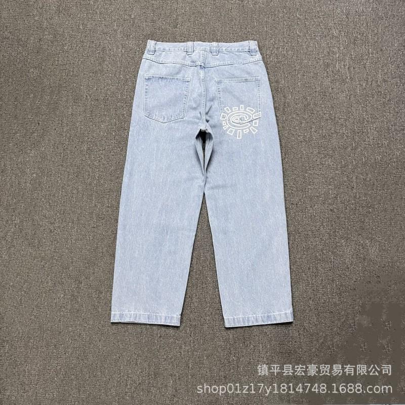 Unisex Streetwear Printed Straight Fit Denim Jeans Loose Comfortable Cotton Pants Casual Wear