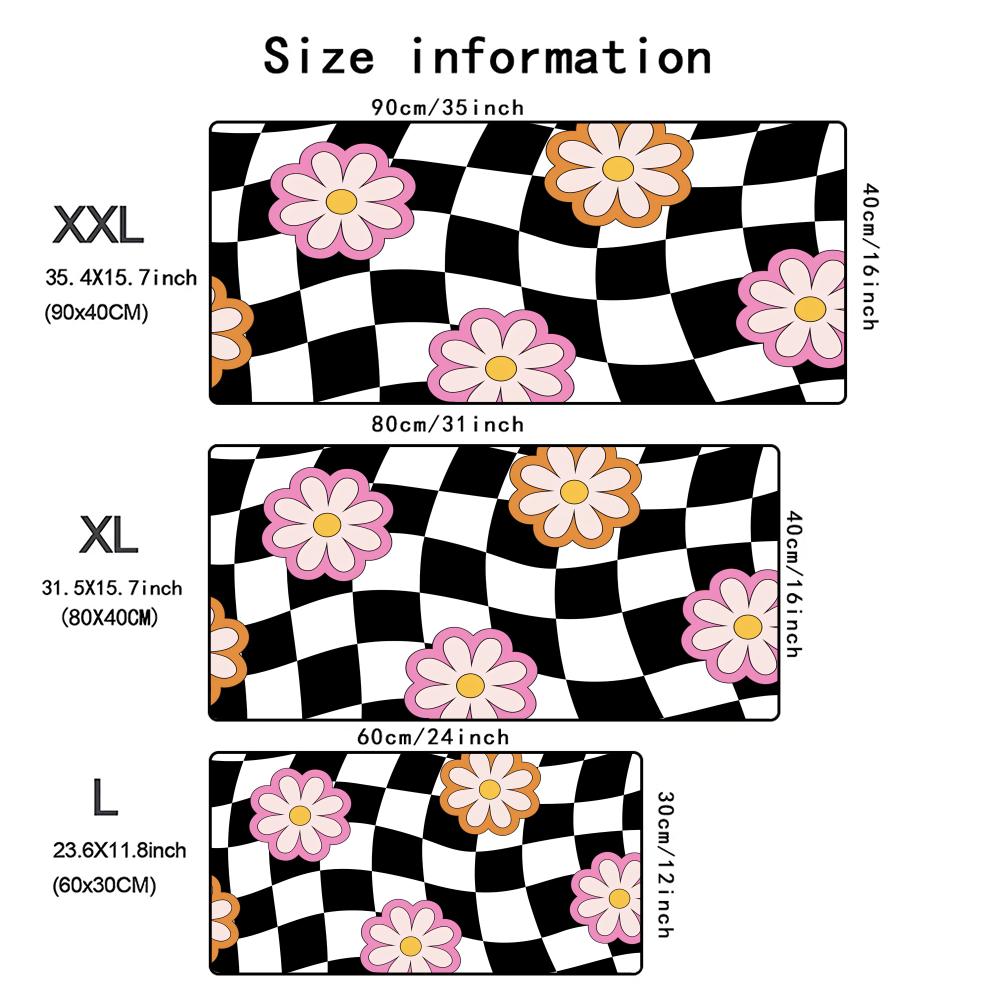 Retro Flower Checkered Mouse Pad Xxl Large Gaming Rubber Deskmat NonSlip Computer Game Keyboard Desk Mat Laptop Long Mousepad