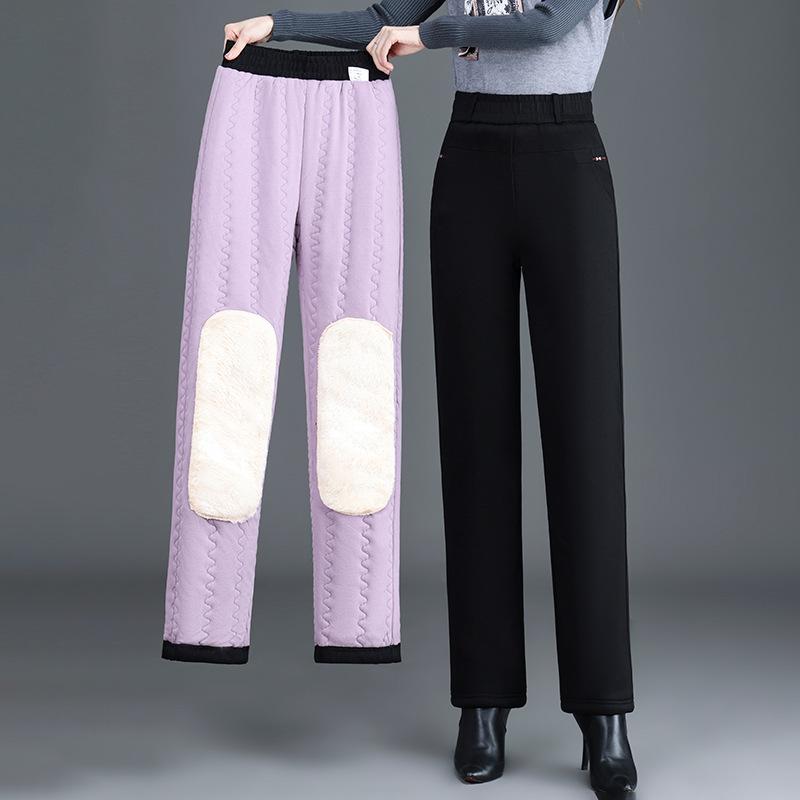 

Women s Thickened Wool Denim High Waist Winter Pants - Plus Size Cashmere & Velvet Warm Cotton Elastic Pants Size 28 (37.5-50 kg) чёрный