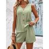 V-neck Solid Color Top and Shorts Set V Neck Pure Color Tops Shorts Suit