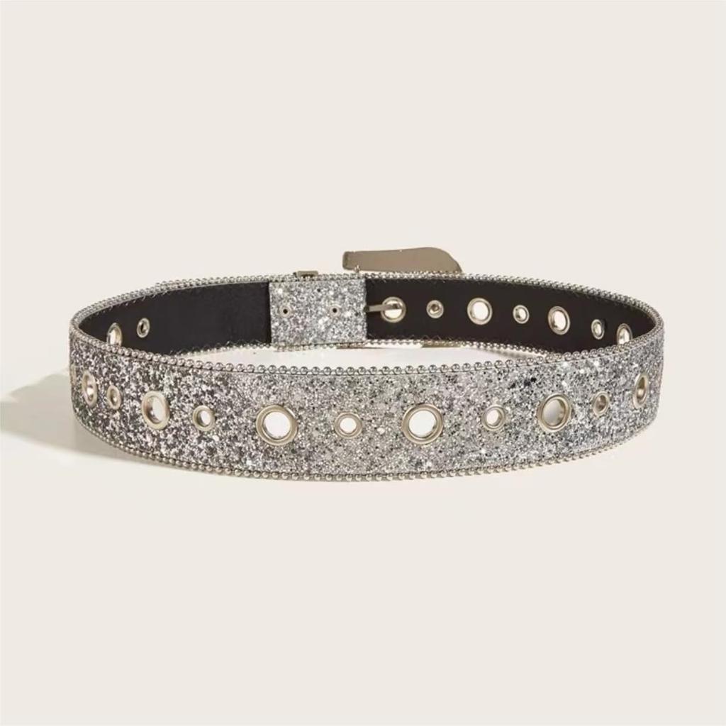 Bling Bling Glitter Studded Dance Silver [Lamerry] Belt, Belt, Y2K, Glitter, Rhinestone, Gal, Costume, 113cm, Women's, Men's,