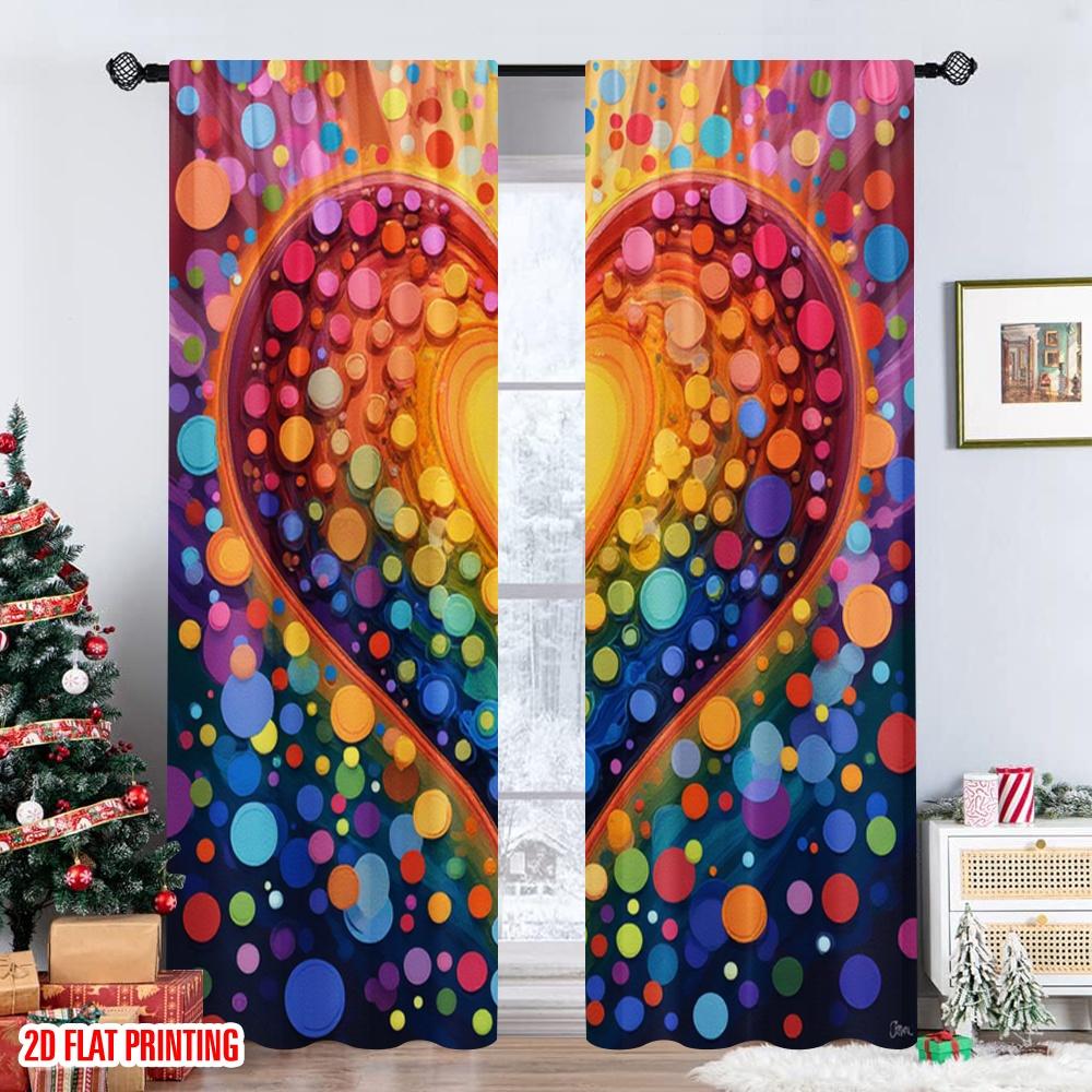 Set Of 2 Flat Printing Party Window Curtains Vibrant Heart Rainbow Balloons Digital Printed Polyester Drapes Birthday Made