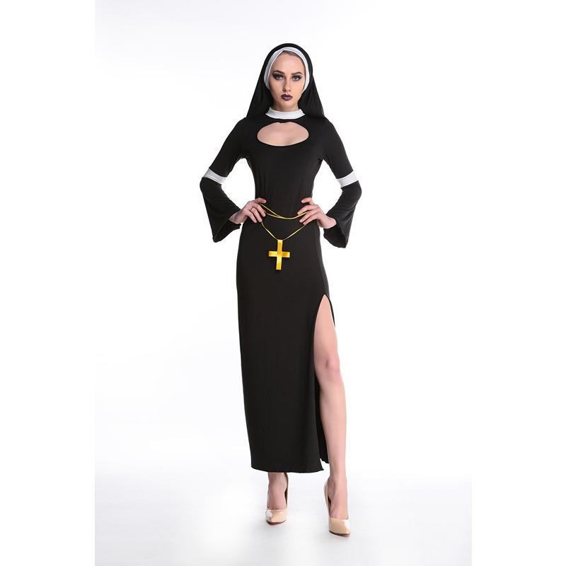 

Игровая форма Костюм монахини для косплея на Хэллоуин Тематическая вечеринка Вечеринка Сценический костюм Костюм для выступления one size fits all чёрный