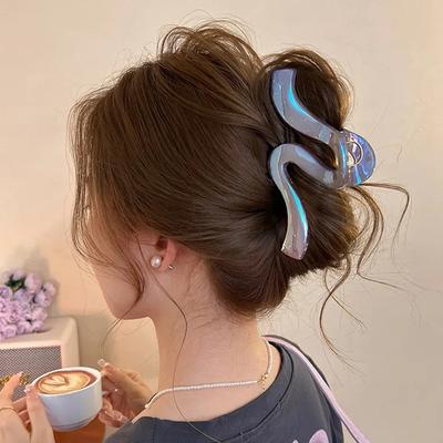1pc New High-end Pearl Wave Clip, Shark Clip, Large Hair Clip, Back of Head Hair Clip, Hair Accessory