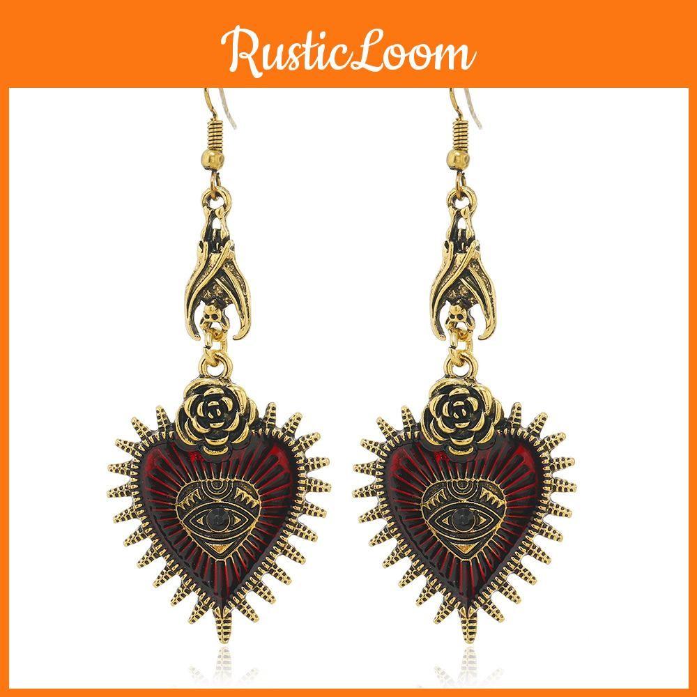 Heart Retro Gothic Earrings With Bloodshot Eye And Bat Motif For Punk Enthusiasts Fashion