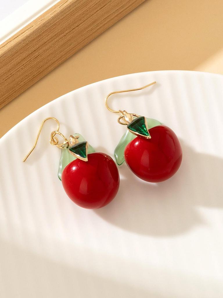 Japanese & Korean Cherry Earrings: Internet Trend, Exquisite Green Leaf Design, Cute Cartoon Resin Style for Students