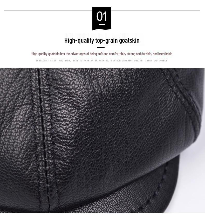 Men's Genuine Goatskin Leather Newsboy Cap - Autumn/Winter Outdoor Cold-Proof & Warm Fashion Beret