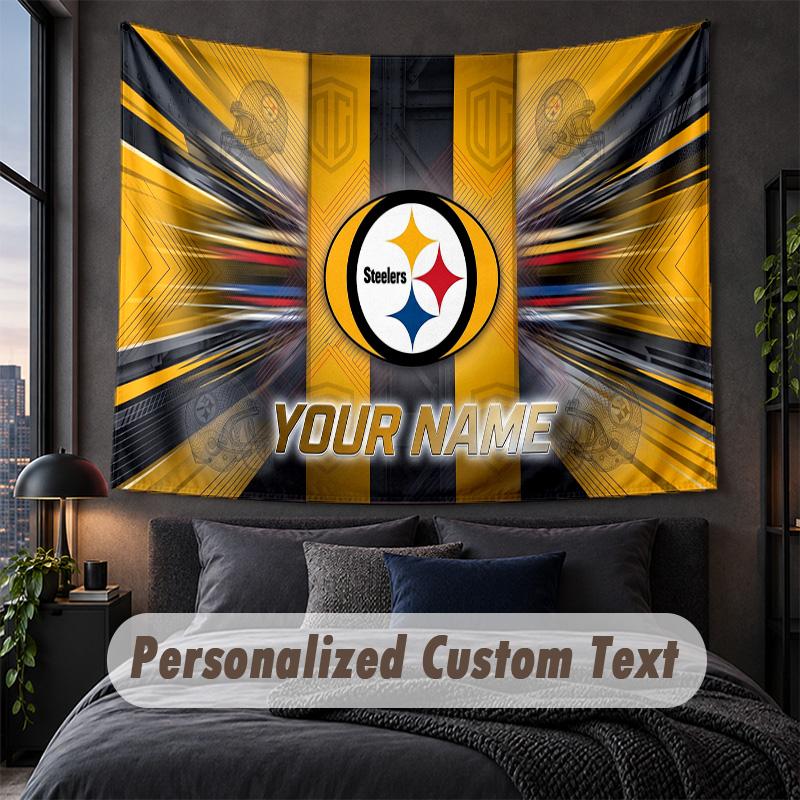 Custom Name Text Tapestry,Pittsburgh Steelers Decorative Wall Hanging, Background Tapestry For Home Bedroom