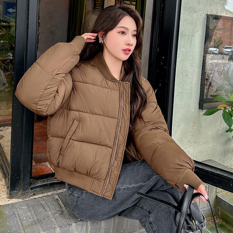 

Baseball jersey cotton-padded women s new stand-up collar loose and versatile warm women s cotton-padded slim jacket light XXL кавовий