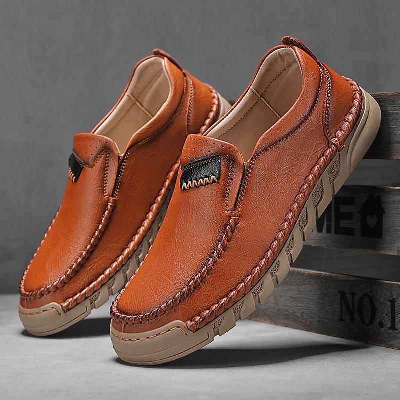 2024 Men s Genuine Leather Slip-On Loafers: Soft Sole Casual Bean Shoes 41