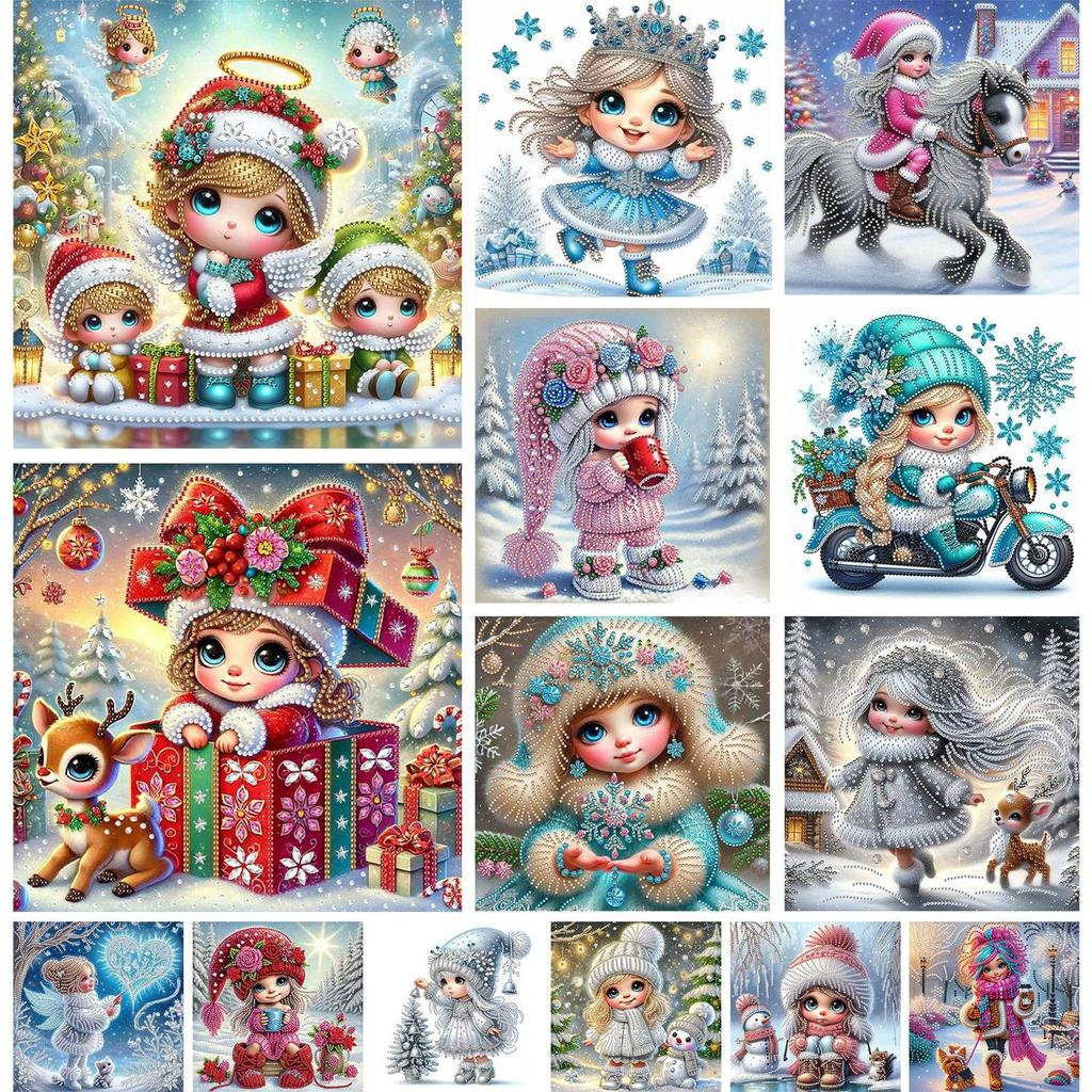 Snow Girl DIY Gem Art Diamond Painting Kits for Gift Home Wall Decor Special Shape Partial Drill Dimond Art Paintings 30x30cm
