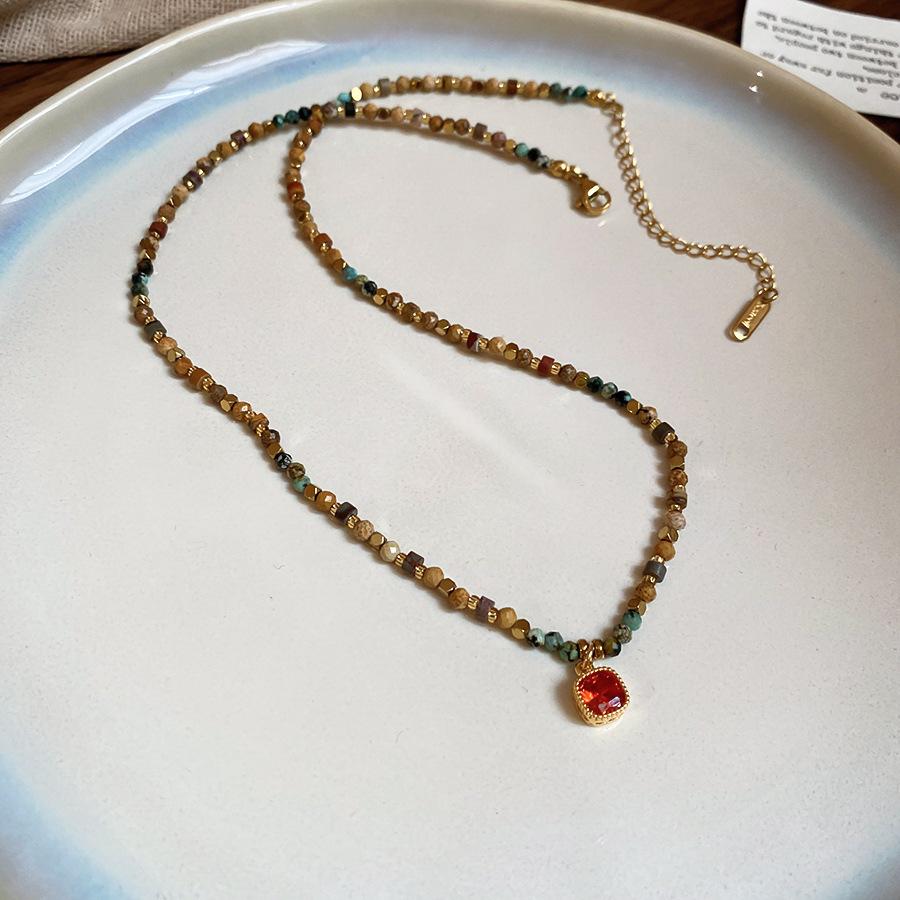 Summer dopamine stained glass crystal beaded necklace collarbone chain design sense niche item decoration