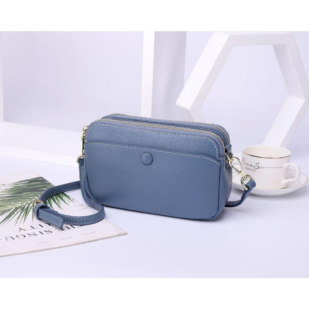 Karvės odos moteriška rankinė per petį, crossbody daugiašakė užsegama užtrauktuku, praktiška moteriška rankinė, paprasta maža kvadratinė rankinė