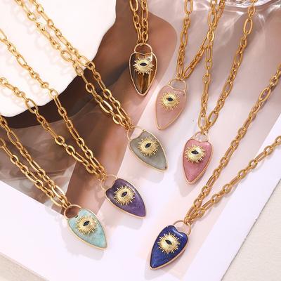 1pc Devil's Eye Heart Natural Stone Pendant Amethyst Pink Crystal Necklace for Women Jewelry Gift