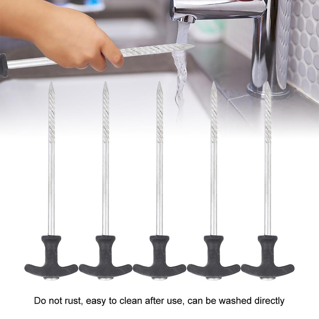 5PCS Stainless Steel Tent Peg Ground Nails Screw Nail Stakes for Frozen Soil Ice Surface