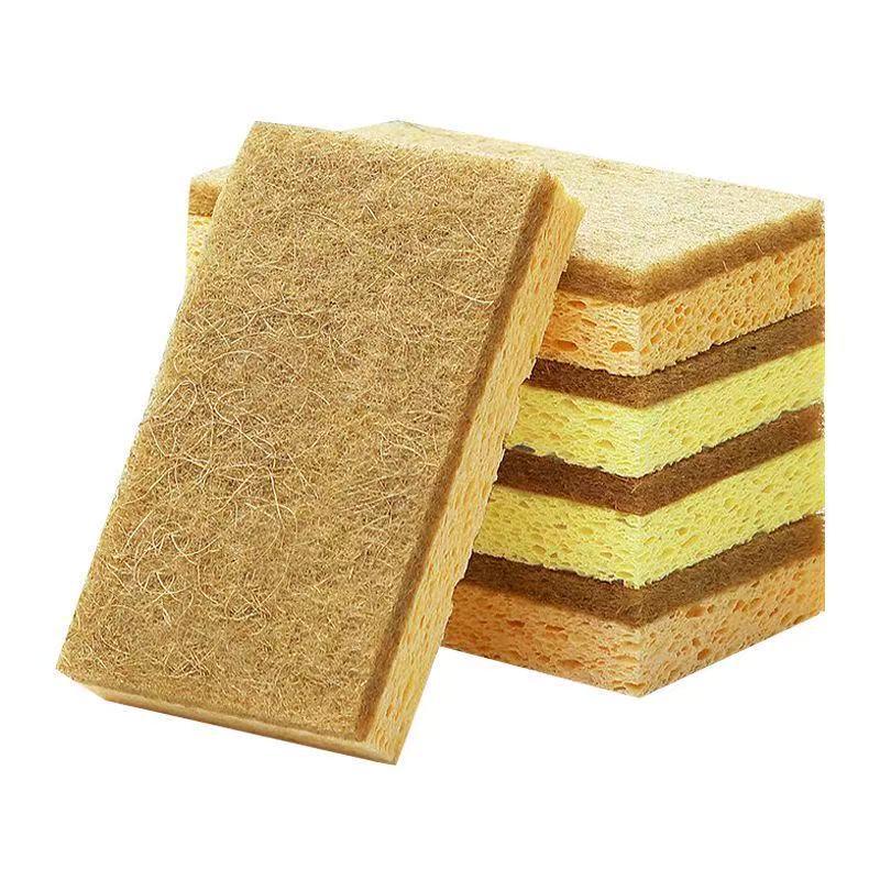 Double-sided Sisal Sponge with Wood Pulp Cotton for Oil-Free Dishwashing and Pot Scrubbing - Kitchen Wiping Cloth