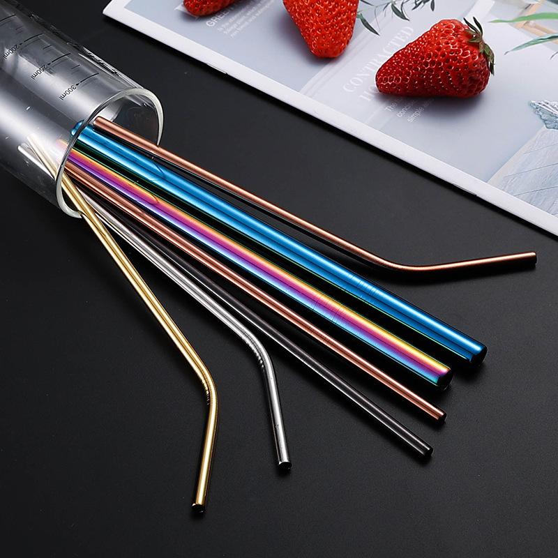 304 Stainless Steel Straw Set Color Metal Straw Restaurant Milk Tea Beverage Coffee Tube Straight Pipe Elbow Set