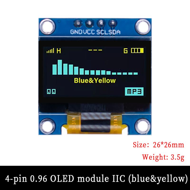 1,96-Zoll-OLED-Displaymodul 118x61 Auflösung 1-Pin 7-Pin IIC I1C Weiß-Blau-Gelber Bildschirm für Arduino Elektronische Entwicklung