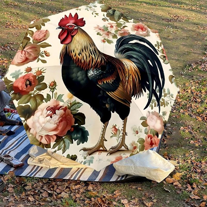 1 Stück Hahn Blumen Schirm - 8 Speichen verstärkt, Automatisches Öffnen, Leicht & Langlebig, Niedliches Modeaccessoire für Draußen - P24