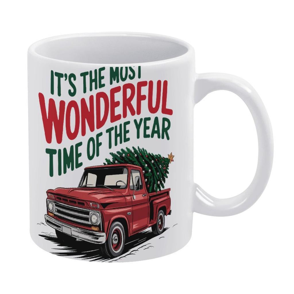 1pc 11oz blank ceramic coffee mug, double-sided printed cup for office team use, glossy white surface, stable base, practical daily drinkware