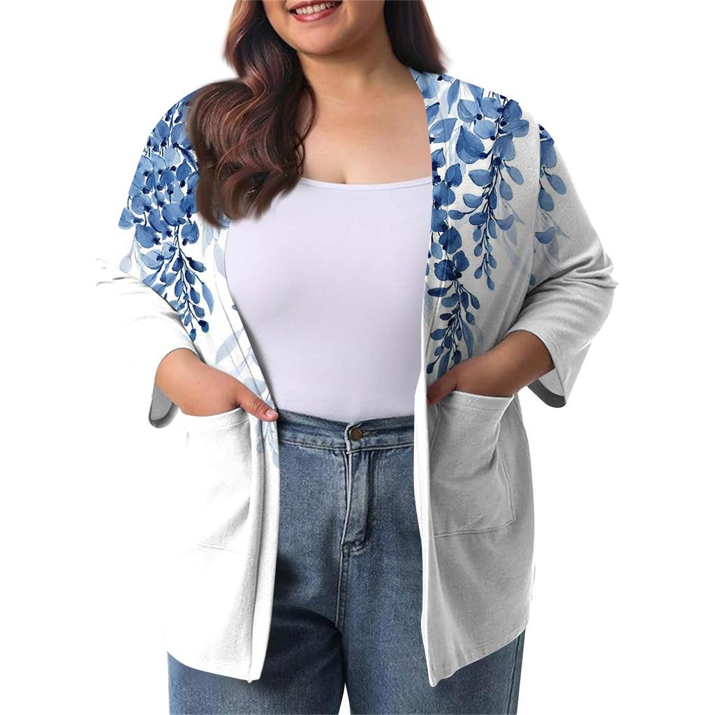 Women's Fall And Winter Fashion Casual Soild 3/4 Sleeve Mid-Length Cardigan Jacket