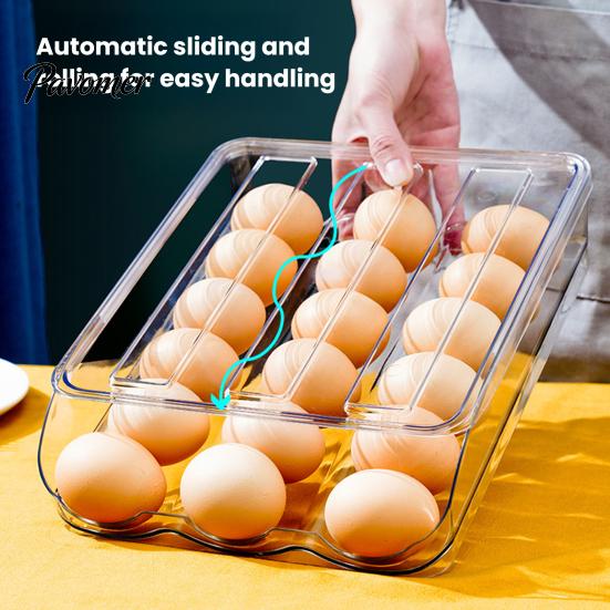 Space Saving Egg Storage Bin Stackable Box, 7 Degree Gentle Slope Design, Household Organizer for Fridge Transparent Plastic Container Refrigerator