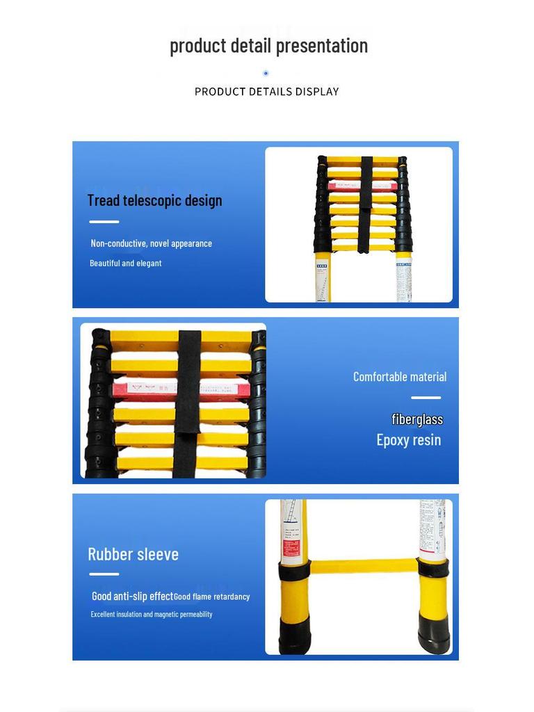 Fiberglass Insulated Telescopic Safety Ladder for High Voltage Electricians - Portable Bamboo Joint Extension Ladder