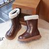 Girls' wool boots  winter children's breathable lining boots anti slip side zipper able retro snow shoes girls' boots