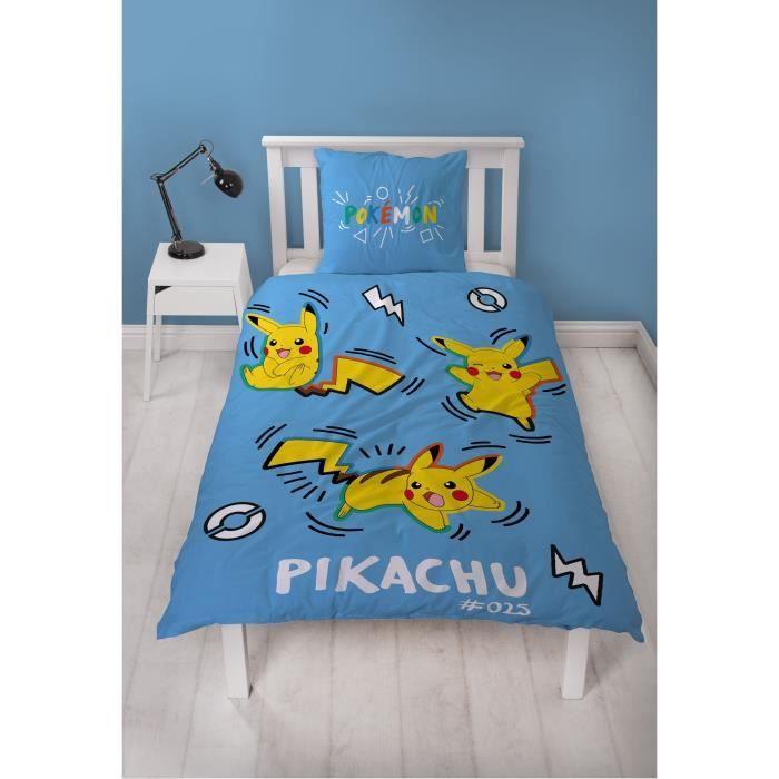 Parure De Lit - POKEMON - Pikachu Dans Tous Ses États - Microfibre - 1 Housse De Couette 140 X 200 Cm + 1 Taie 63 X 63 Cm