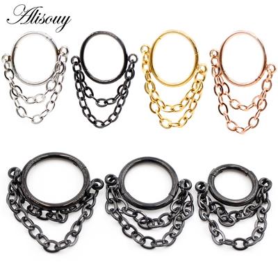 Alisouy 1 pc נירוסטה ציצית שרשרת קליקר אף מחיצה טבעת פלח Daith Helix Hoop תכשיטי פירסינג בנחיריים