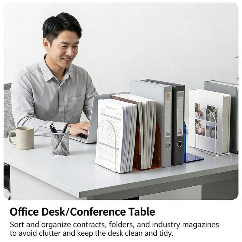 Acrylic Books Stand, Elegant Design Bookends Bookshelfs Books Holders Table Picture Album Holders for Displaying Books