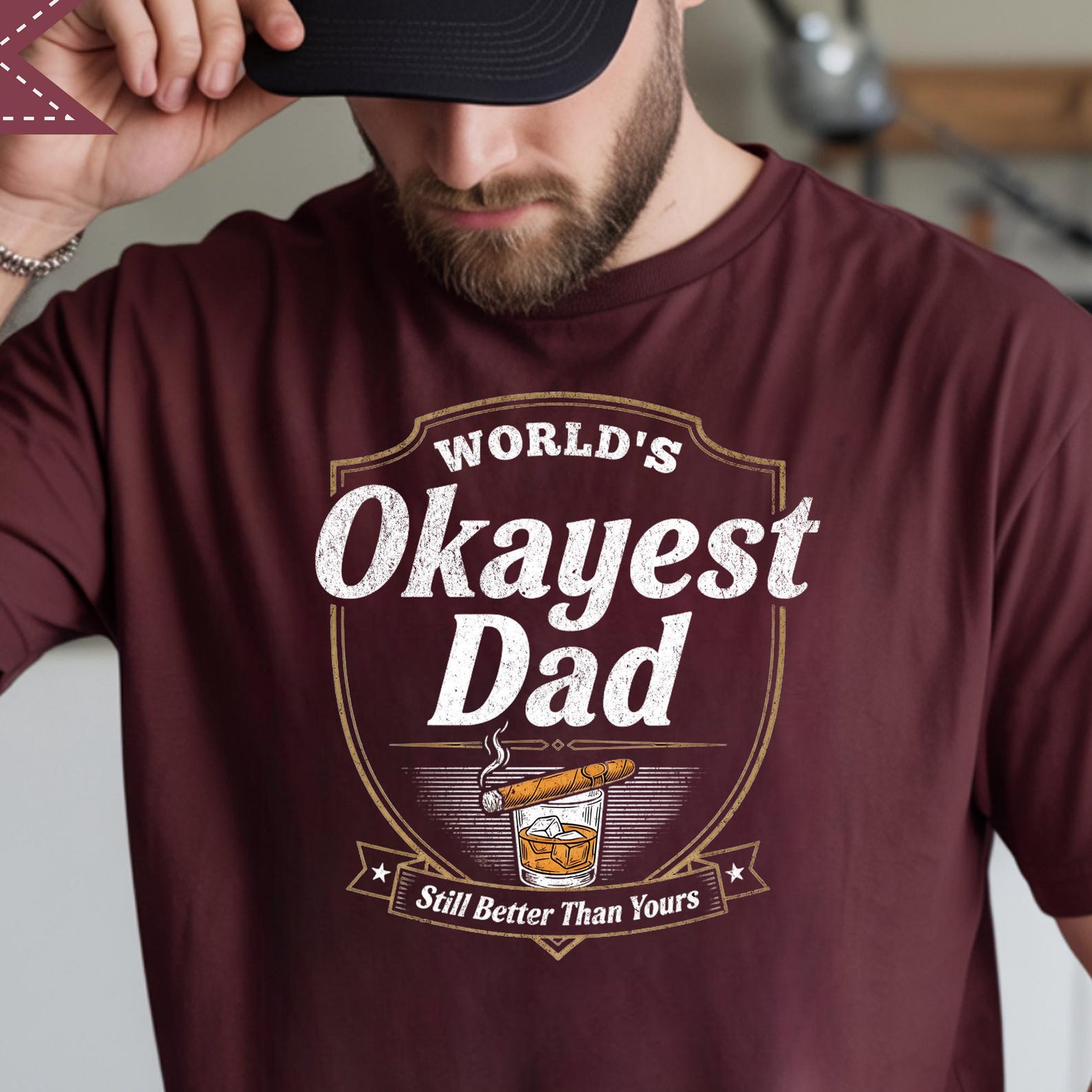 World s Okayest Dad Shirt, Father s Day Gift, Comfort Colors® Funny Cigar Whiskey T-Shirt, Whiskey & Cigar Lover Gift 3XL