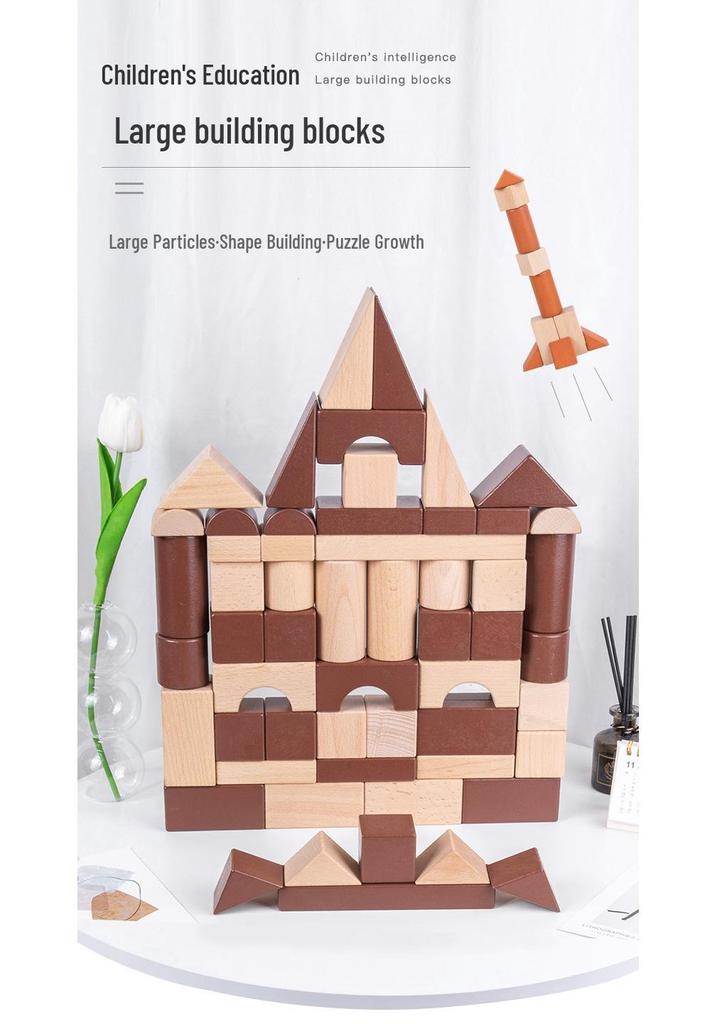 Large Raw Wood Building Blocks for Early Education and Cognitive Development - Red Sandalwood & Beech - Ideal for Kindergarten