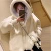 Womens Faux Shearling Hooded Coat Winter Thick Warm Oversized Parka White Plus Size S-XXL