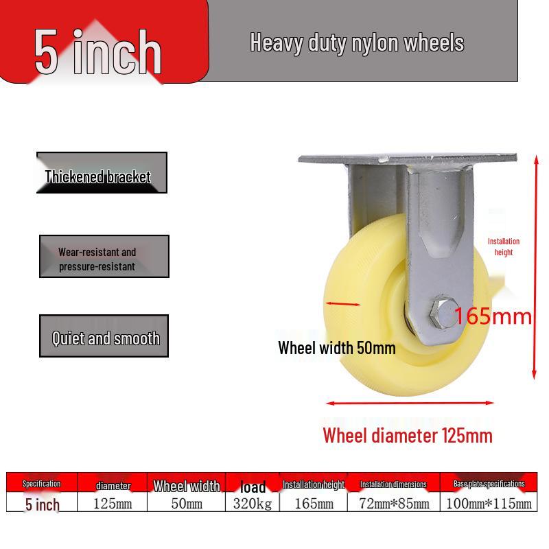 Heavy-duty Wear-resistant Stroller Wheels with Double Bearings and Brakes - White Nylon, 4/5/6/8 Inch