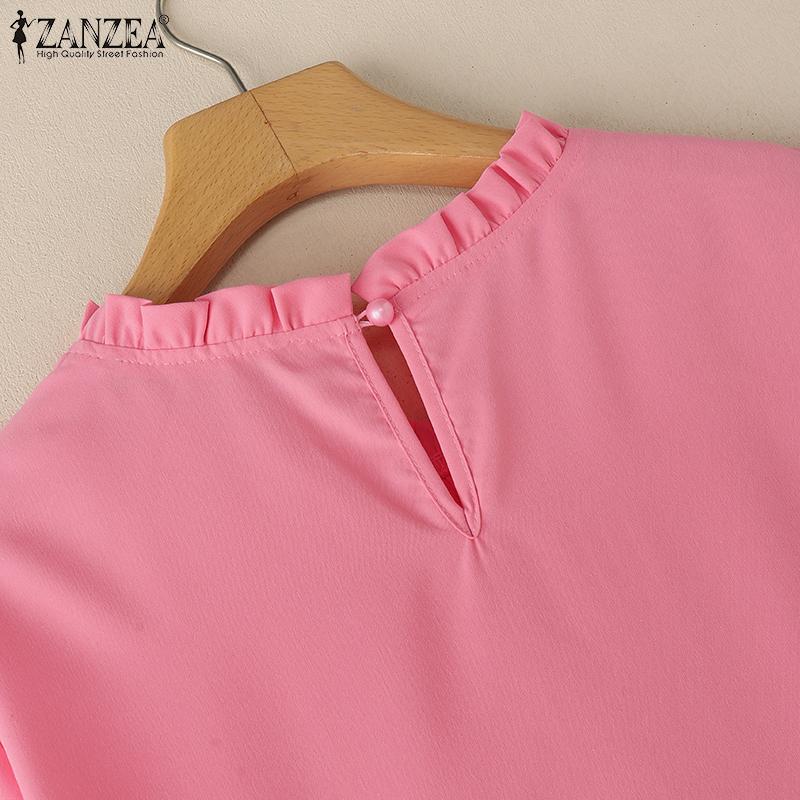 ZANZEA Women Casual Round Neck Solid Color Summer Short Sleeve Dress