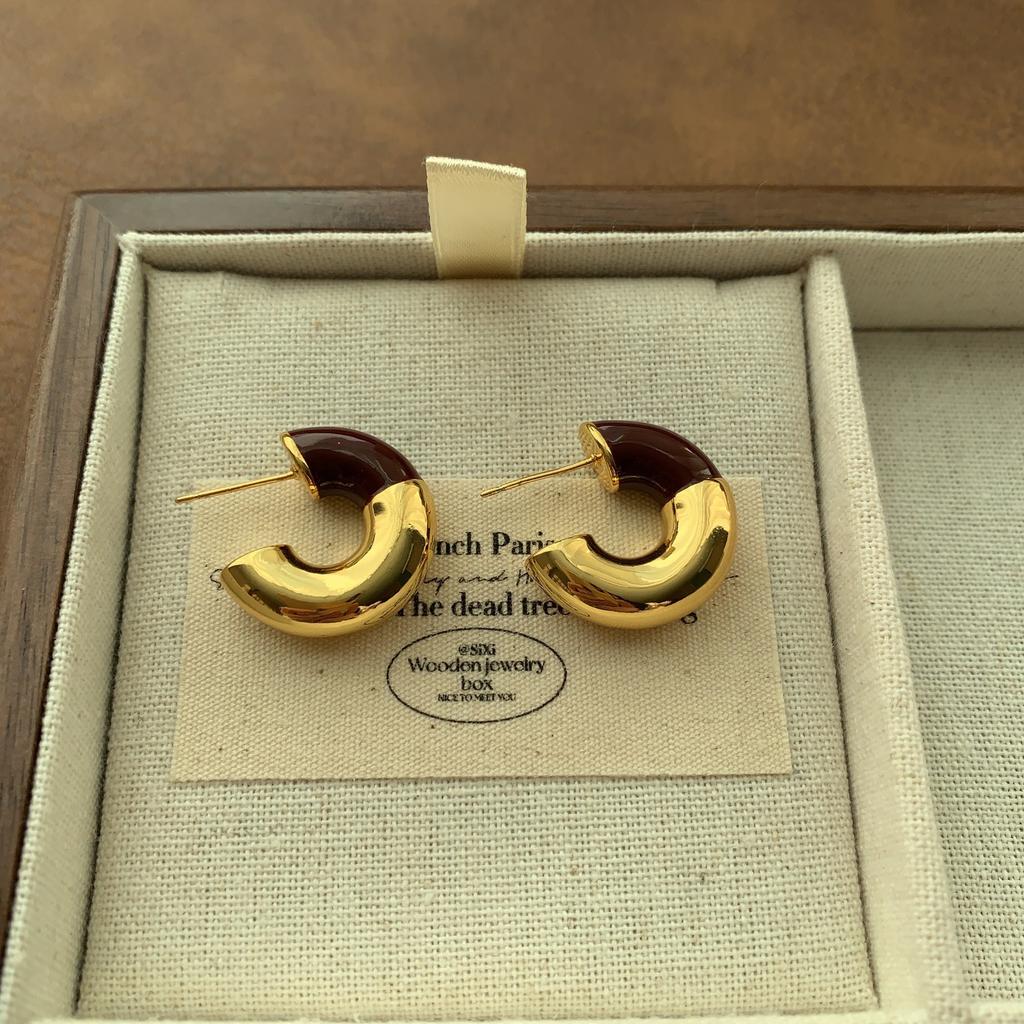 Burgundy Enamel Flower Ring Earrings Earrings Women'S Fashion Personality Temperament Advanced Sense Light Luxury Exquisite Autumn And Winter Earrings