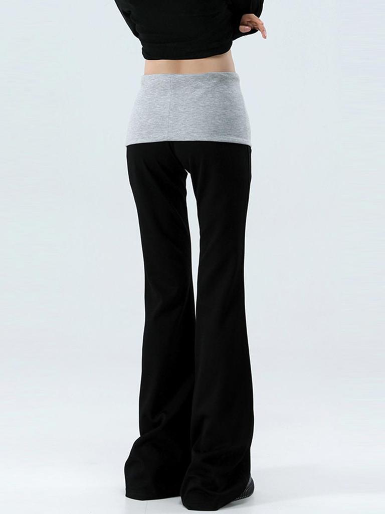 Dámské kalhoty s vysokým pasem a rozšířenými nohavicemi, černé, s prošíváním, strečové, slim, ležérní, korejská móda, dámské oblečení, Y2k, jaro