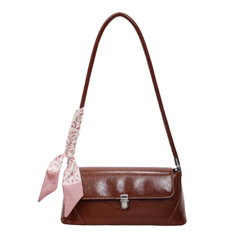 Light Luxury Temperament Small Square Bag Women French Style Texture Scarf Decor Underarm Bags Trend Retro PU One Shoulder Bag