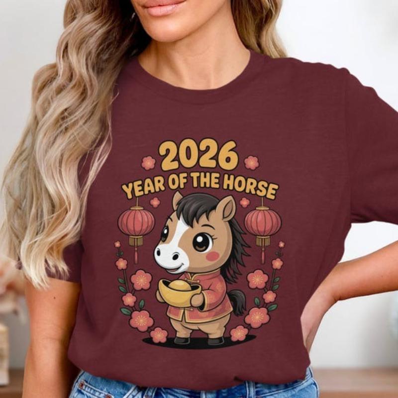 2026 Year of The Horse TShirt Chinese New Year Gift Lunar New Year Tee Lucky Horse Graphic Holiday Celebration Cute Animal Tops