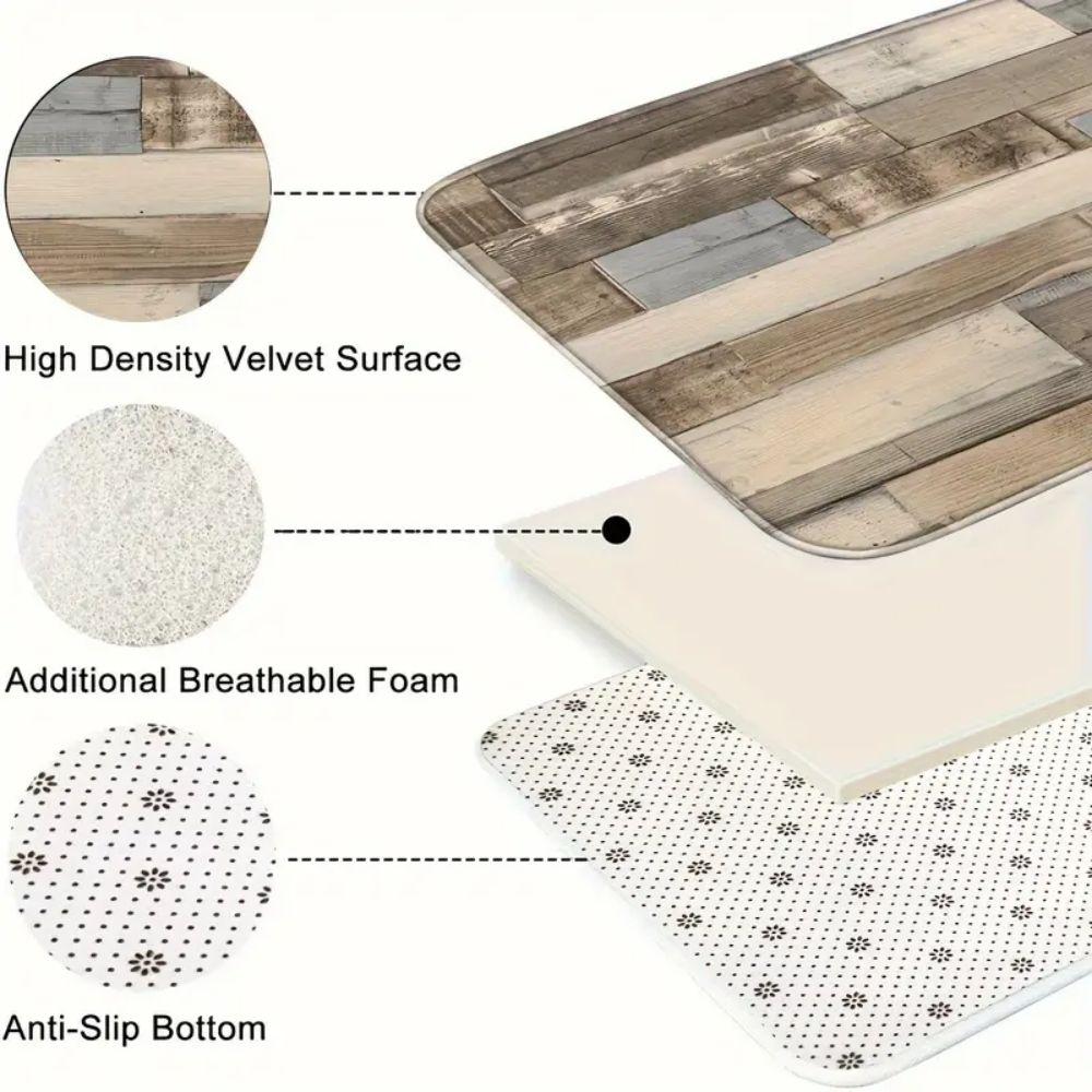 Wood Grain Doormat Insulating, Warm, Non-Slip Entrance Hallway Mat Kitchen & Laundry Room Rug Home Decor