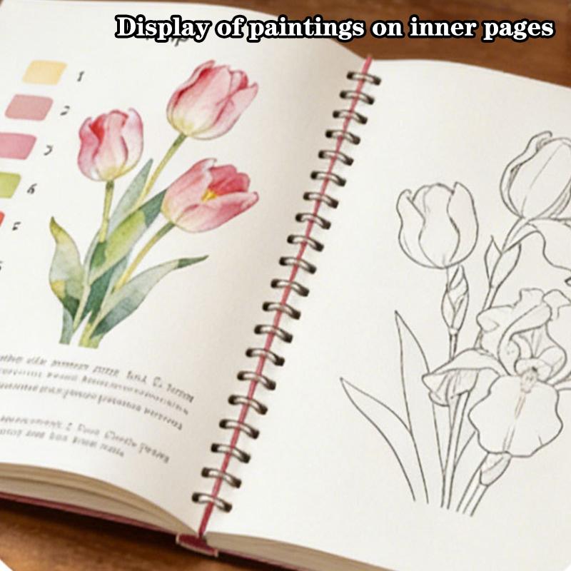 Cuaderno de Acuarela de Flores con Espiral Papel Grueso Guías Fáciles Para Principiantes Práctica Diaria de Arte