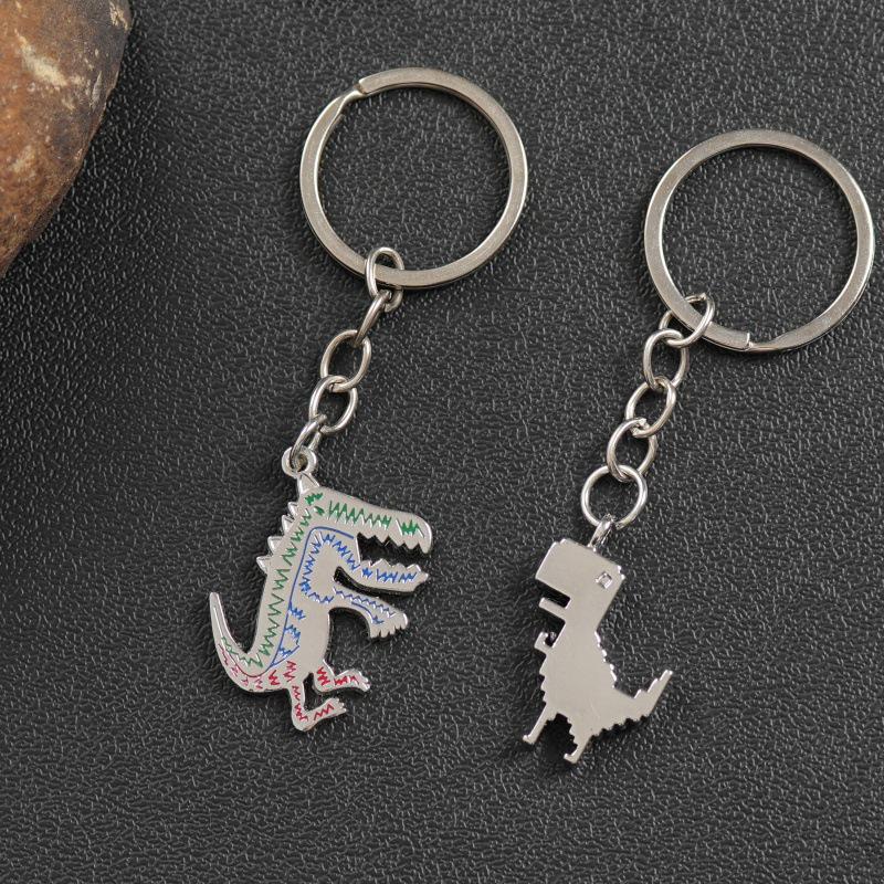 Adorable Dinosaur Couple Keychain - Cartoon Metal Pendant Backpack Accessory Gift